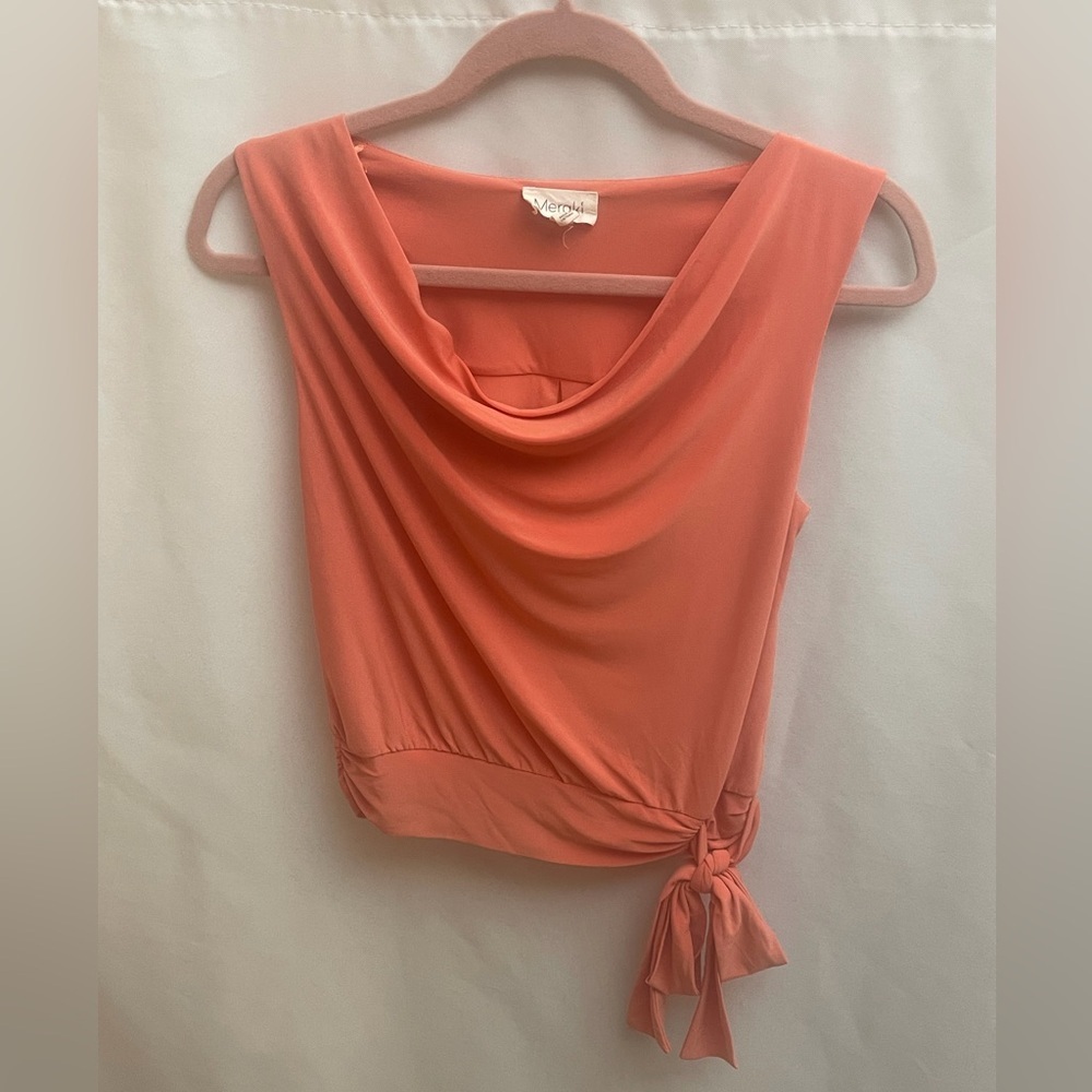Meraki Coral Cowl Neck Sleeveless Wrap Tie Crop Top Stretch Size XS Chic